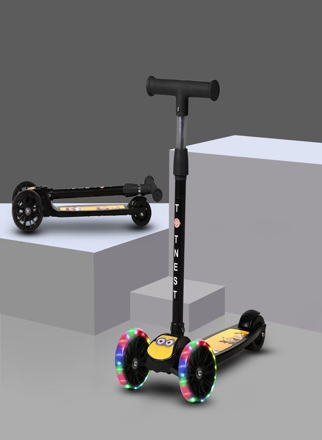 TOT NEST Scooter for Kids, 3 Wheel Kids Scooter Smart Kick Scooter with Foldable & Height Adjustable Handle & Extra-Wide LED PU Wheels & Brake, Skate Scooter for Kids (Crazy Yellow) - Image 1
